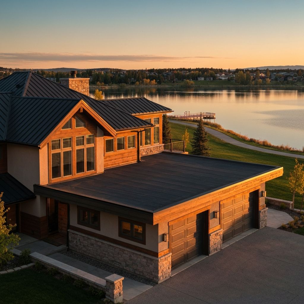 New roof on a modern lakeside home in Mahogany, Calgary